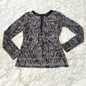 Women's Fox Sz L racing long sleeve shirt Graffiti Print Henley Button